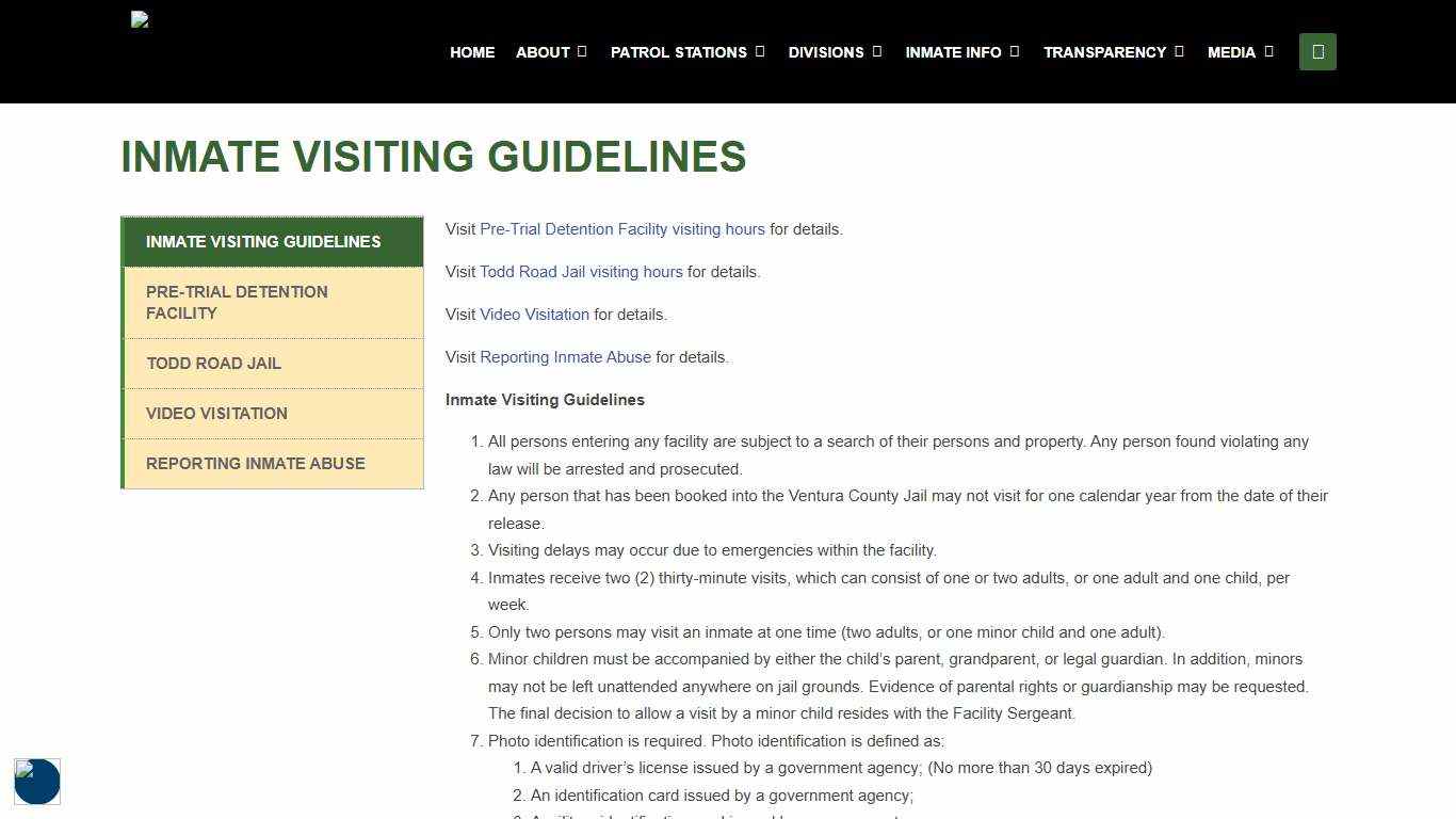 Inmate Visiting Guidelines – Ventura Sheriff Official Website